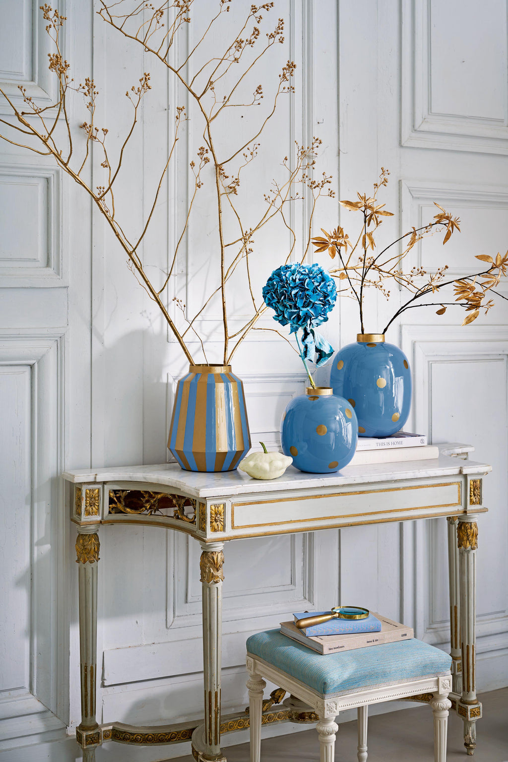 Vazo Metalike Dot Delight Light Blue & Gold 23cm