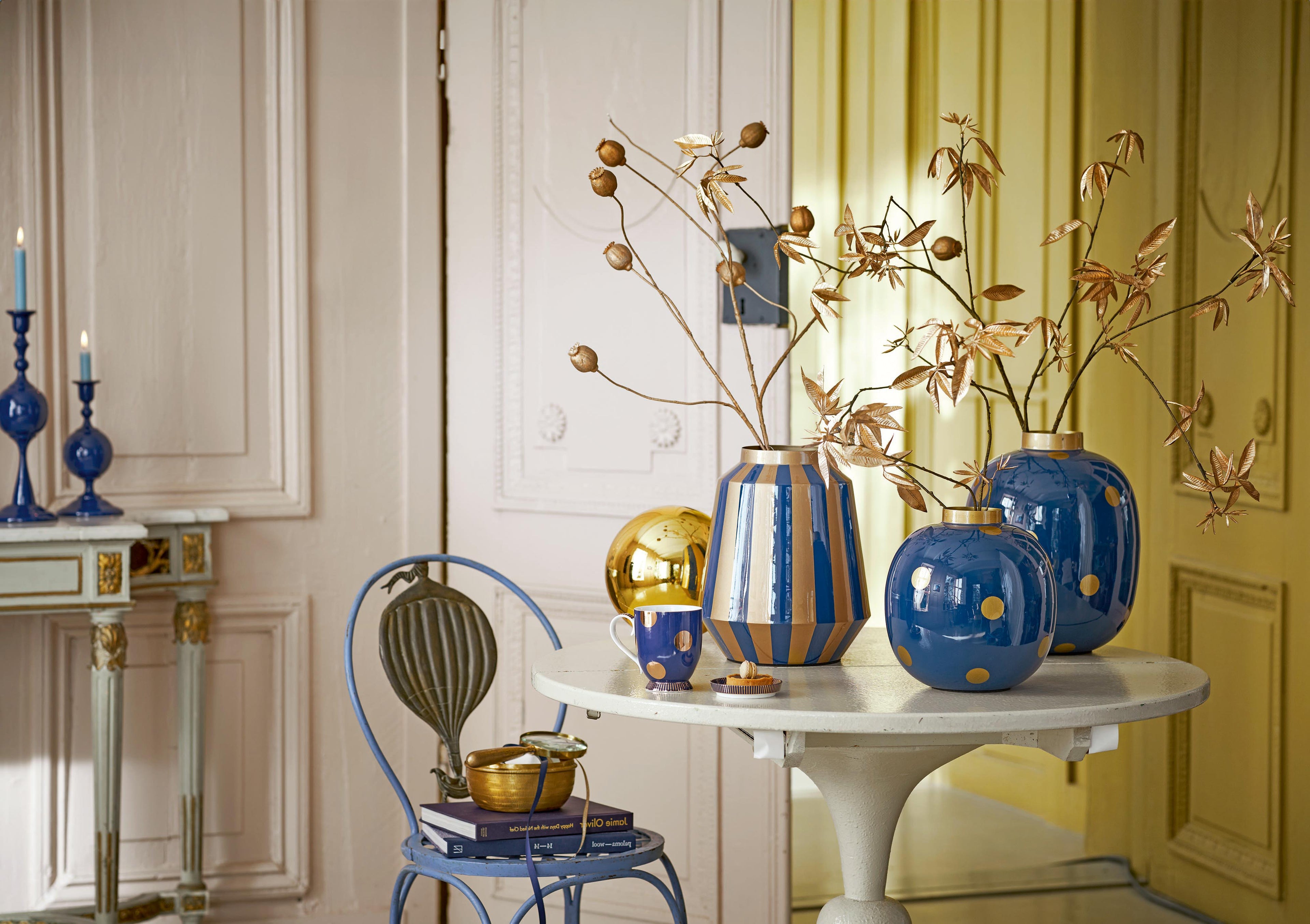 Vazo Metalike Dot Delight Navy & Gold Stripes 24x29cm